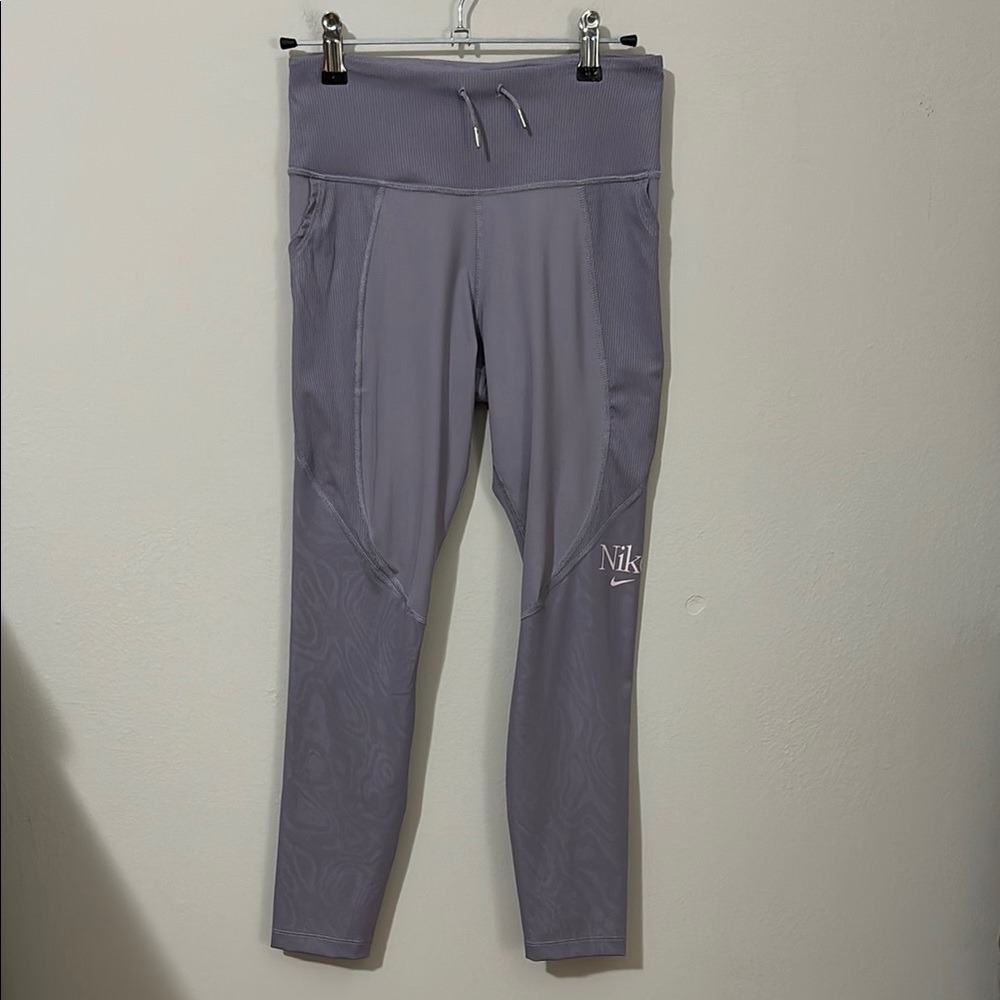 Nike Dri Fit Retro Logo Athletic Leggings Purple 7/8 Length - Picture 3 of 11